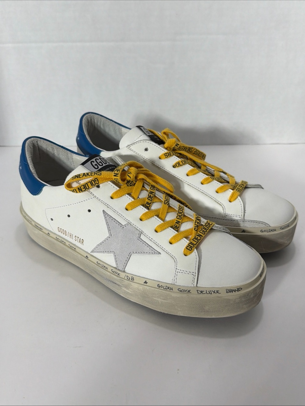 Golden Goose HI STAR WHITE BLUE YELLOW SNEAKERS EUR 40 US 7 Mens 9 Womens NIB - Picture 3 of 16